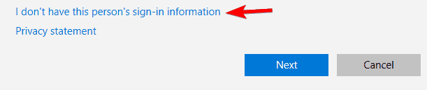 I don’t have this person’s sign-in information