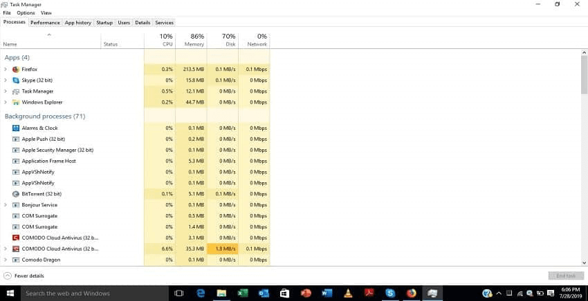 Task Manager menu