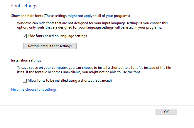 font settings