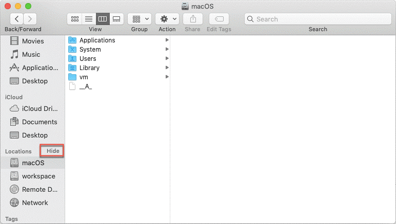 hide option on macOS