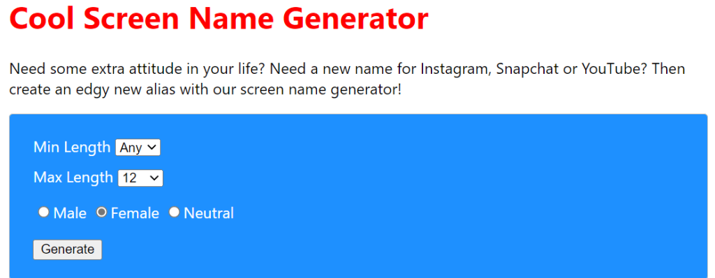 Cool Screen Name Generator