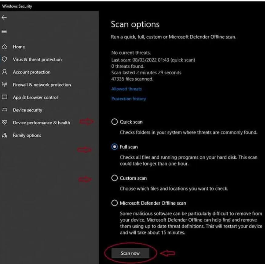 Scan options
