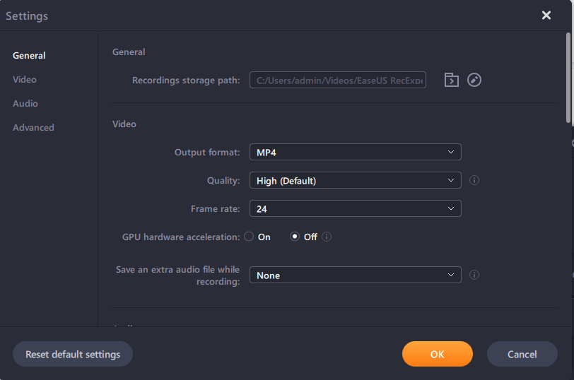 default settings