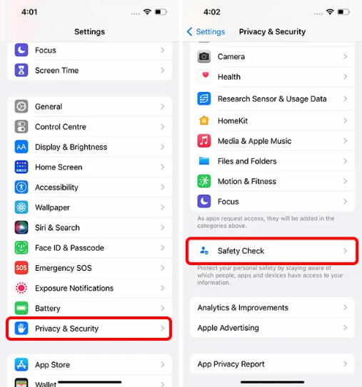 Safety Check on iPhone