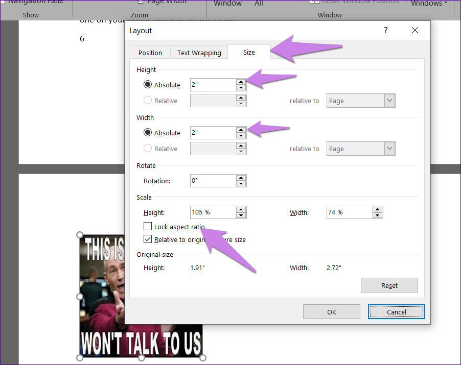 custom height and width dimensions