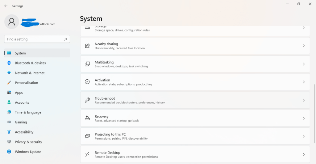system settings