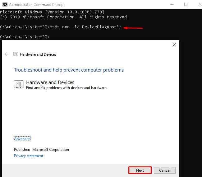 Hardware and Devices Troubleshooter