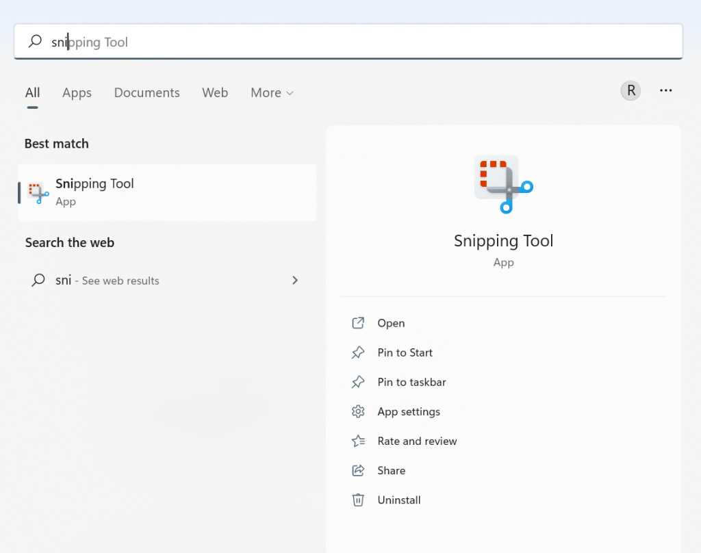 Reset snipping tool