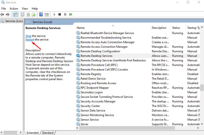 inactive remote desktop protocol services