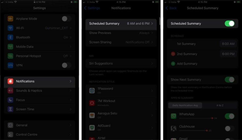 Switch Off Notification Summary