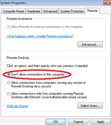 disabled remote desktop