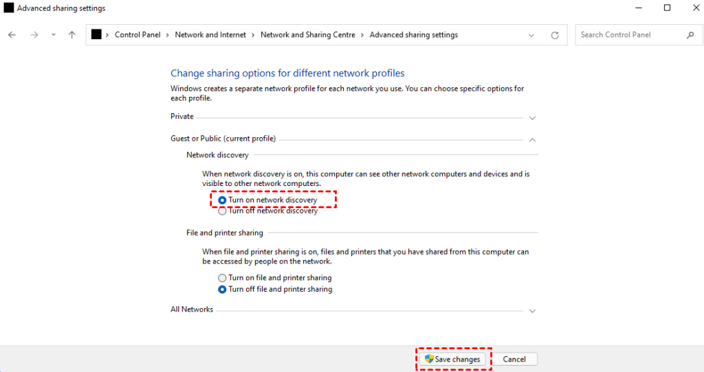 turning network discovery on