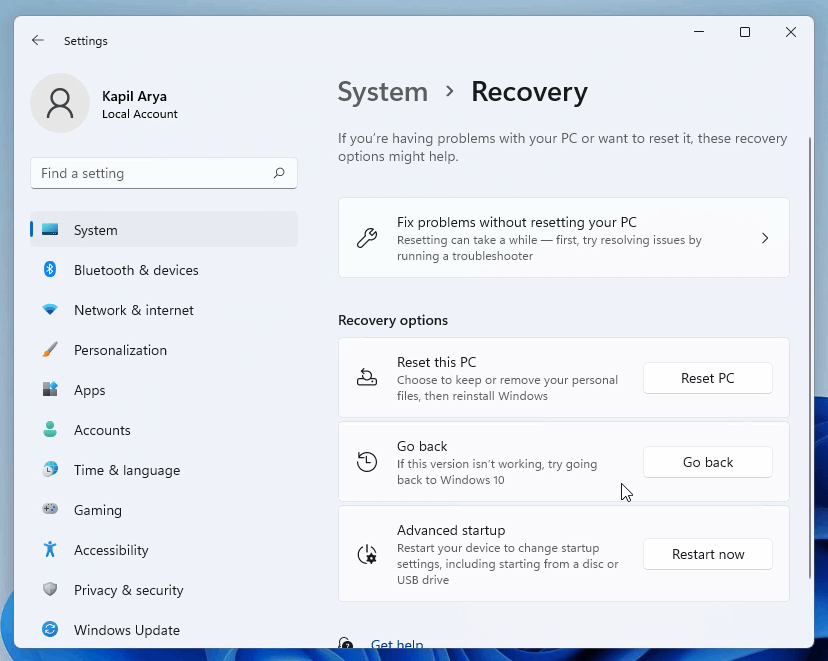 Recovery options