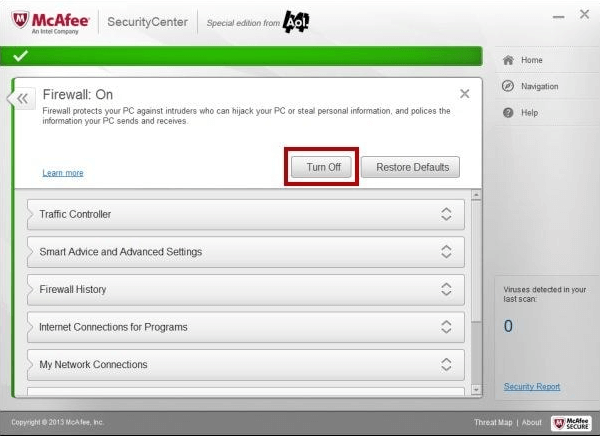 Disable the firewall