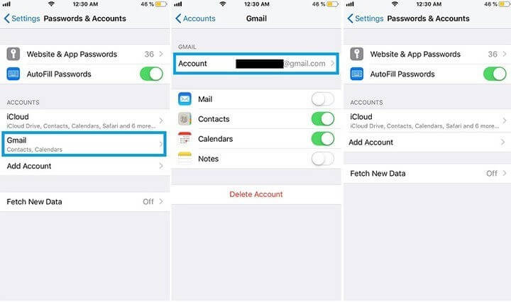 Passwords & Accounts menu