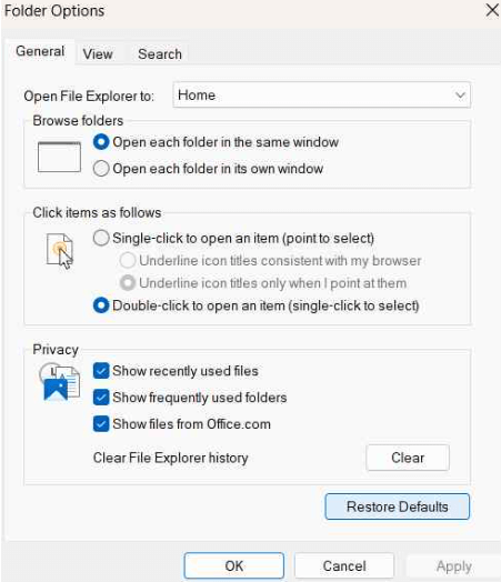 selecting the restore defaults option