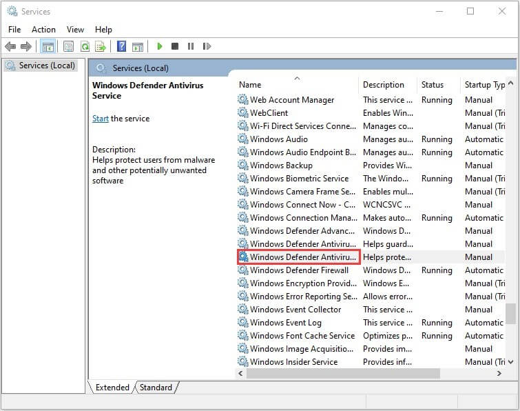 Windows Defender Antivirus Service