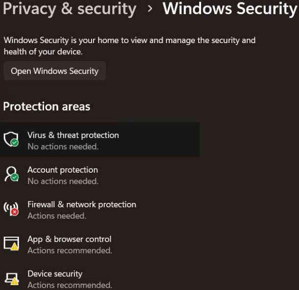selecting the virus and threat protection
