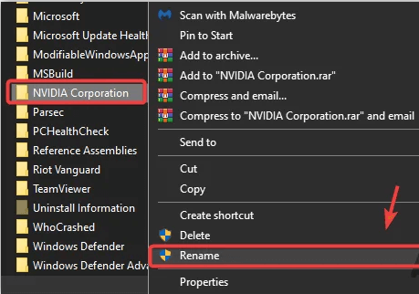 renaming nvidia graphics folder