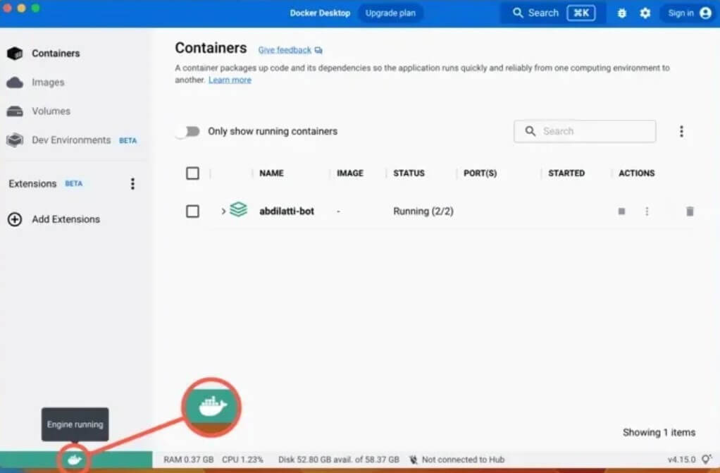 Docker Desktop app