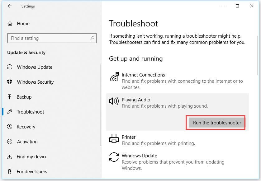Run the troubleshooter