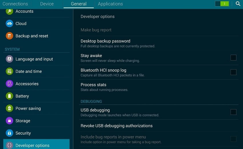 activate USB Debugging