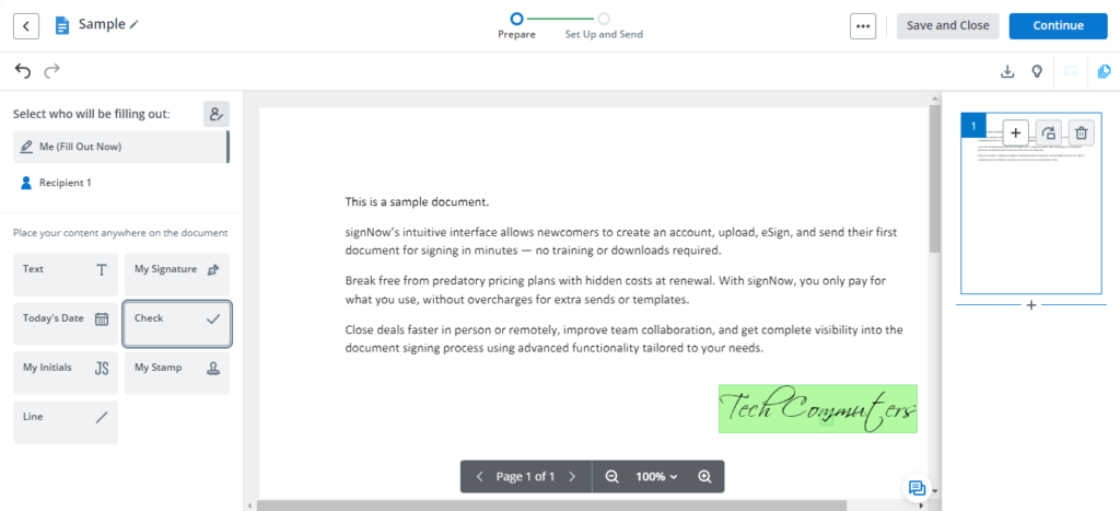 add the signature to the document