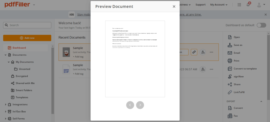 preview document