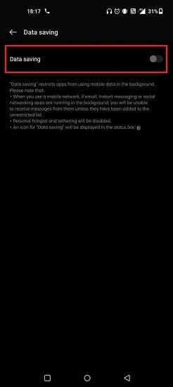  disable data saving
