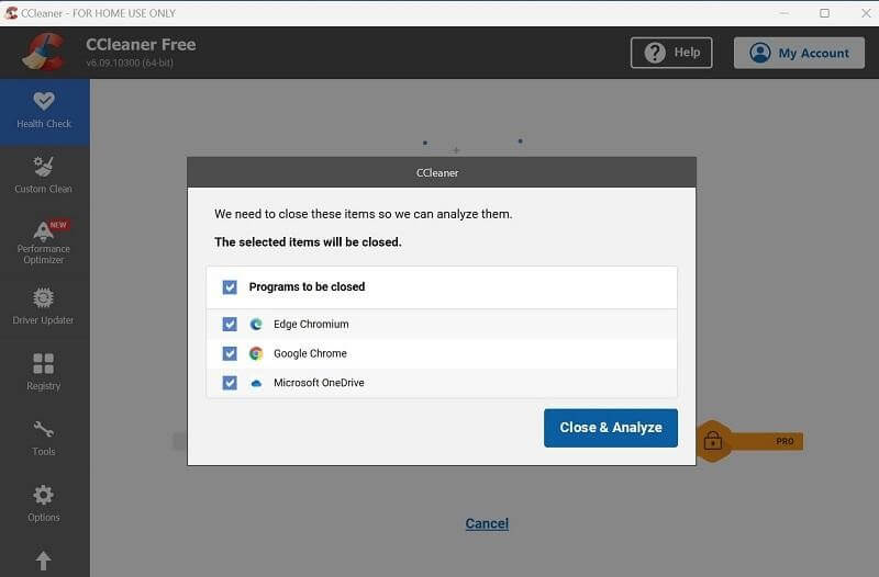Close and Analyse button