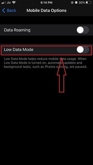  disable low data mode