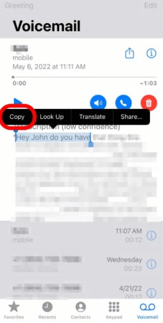 transcribing the voicemail
