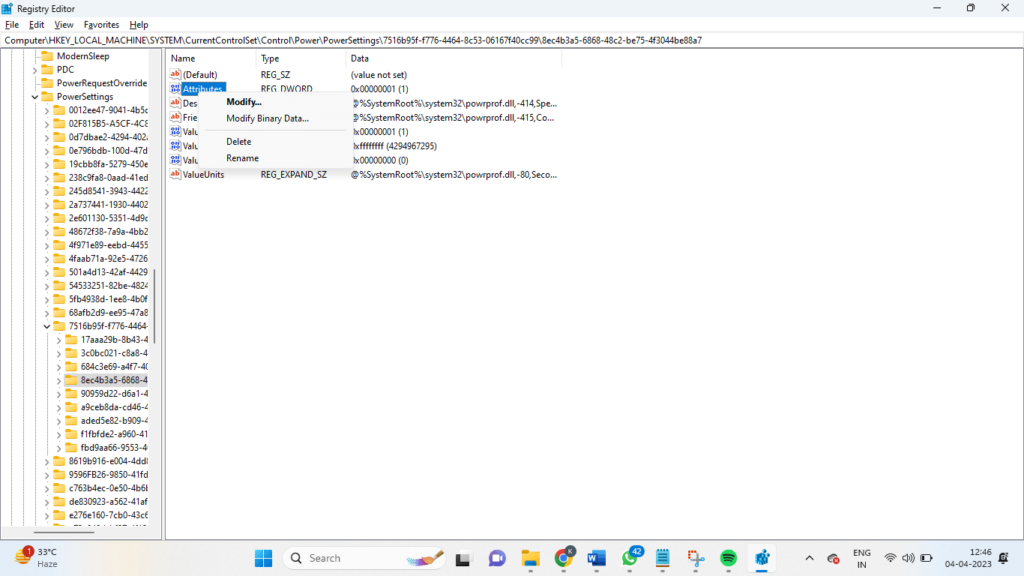 Right-click on the Attributes
