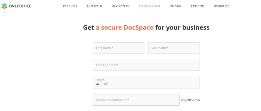 onlyoffice account creation