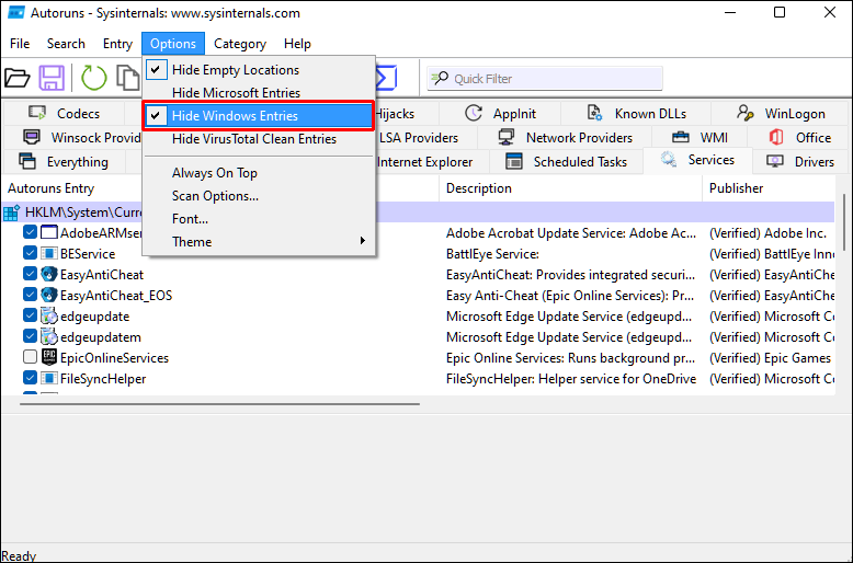Hide Windows Entries