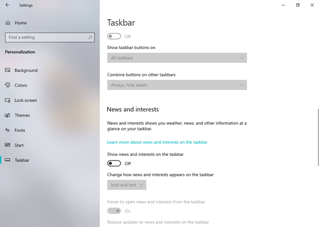 Change Taskbar Settings