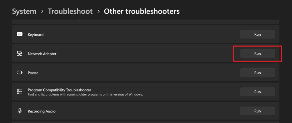 Windows built-in troubleshooters