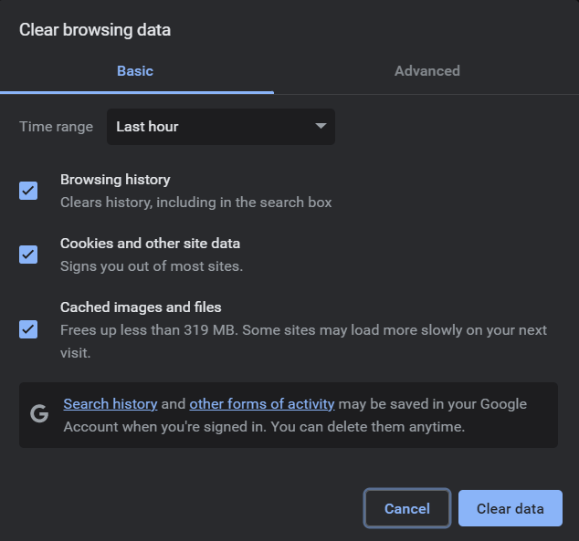Clear browsing data