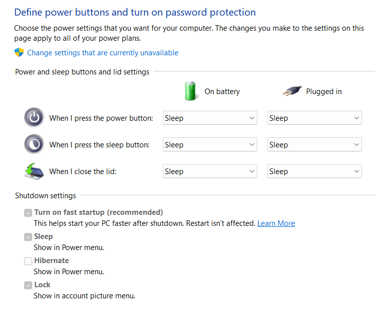 Change settings that are currently unavailable