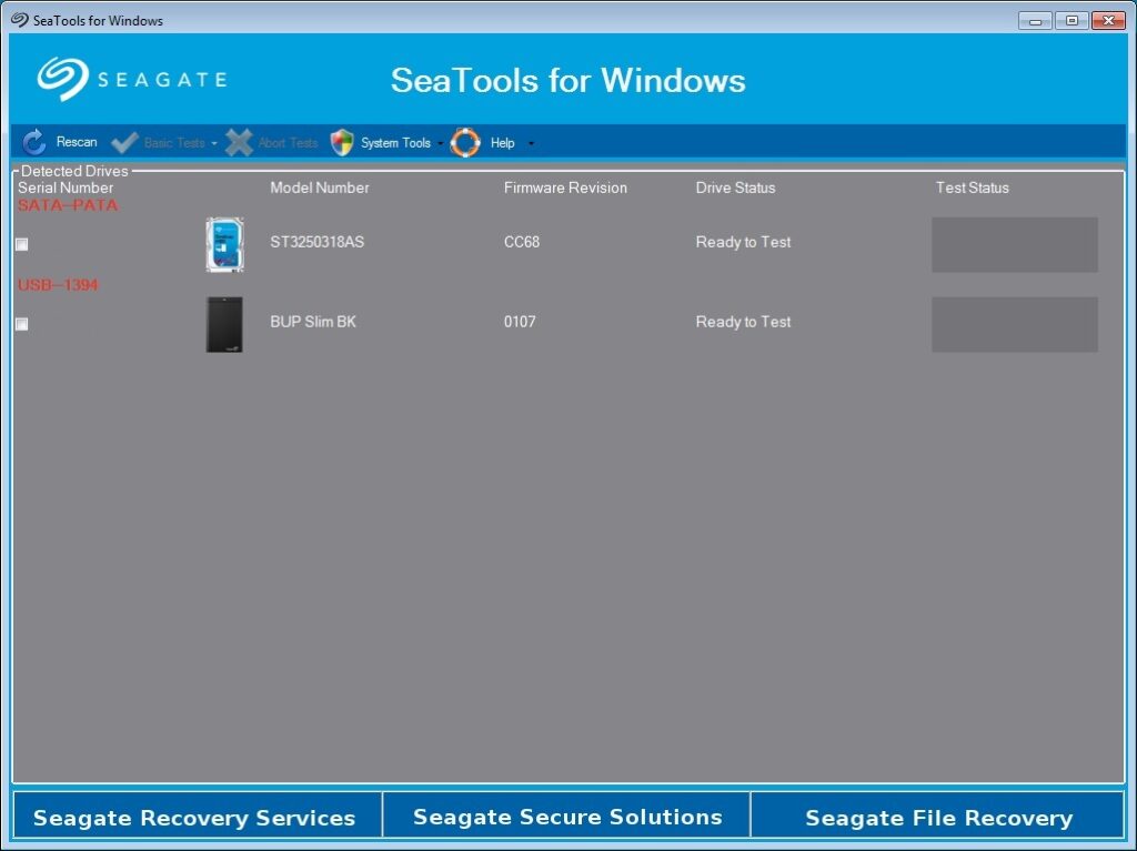 Segate Seatools Hard diagnostic tool