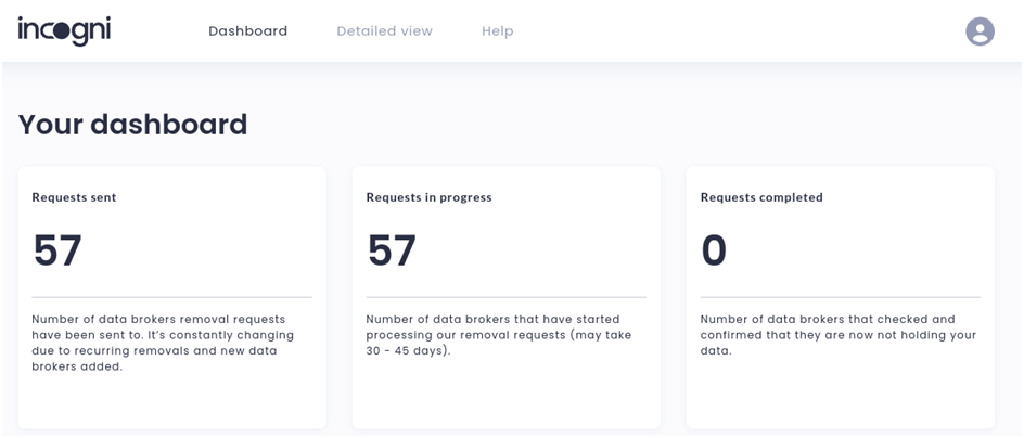 incogni user interface
