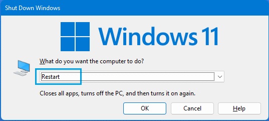 Windows 11 restart page