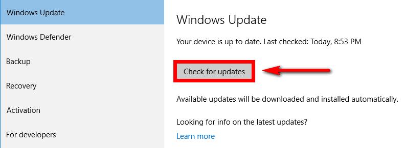 Check for Windows Updates