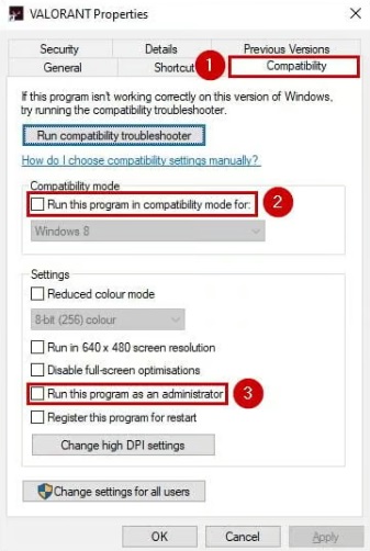 Run Valorant in Compatibility Mode
