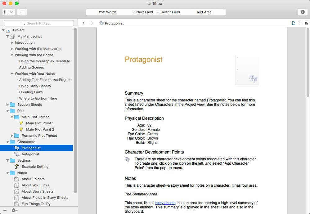 Storyist software for making writers