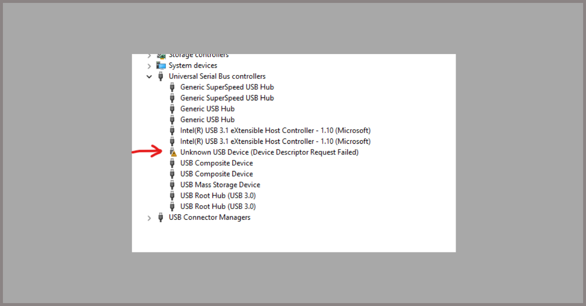 Unknown USB Device Device Descriptor Request Failed