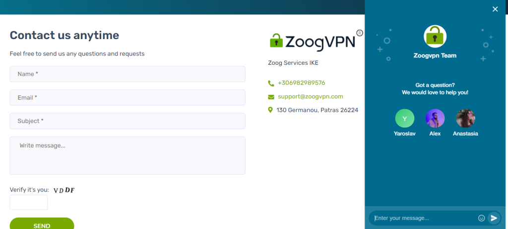 customer support Zoogvpn
