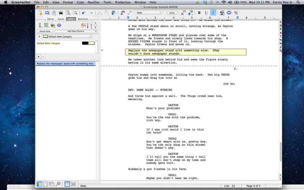 movie magic screenwriter user interface