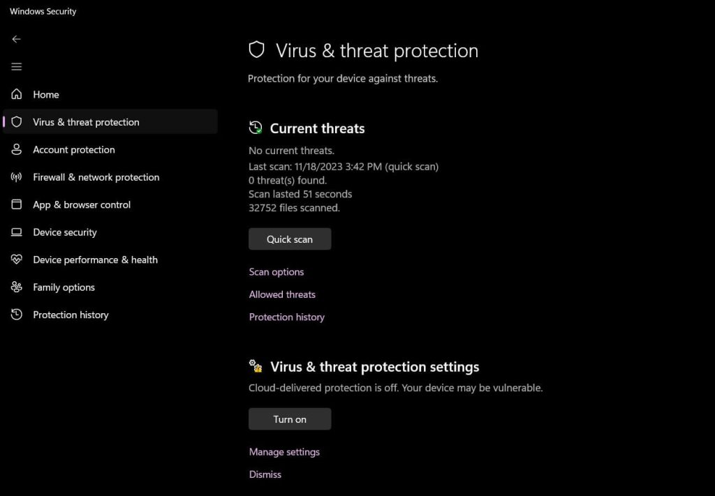 virus and threat protection