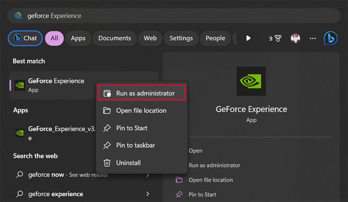 Run GeForce Experience as Administrator